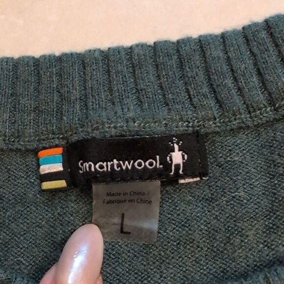 Smartwool Brookline Crew Neck Sweater Green Nylon Merino Wool blend size L - Picture 3 of 9
